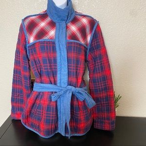 Gap red and blue plaid and chambray jacket coat